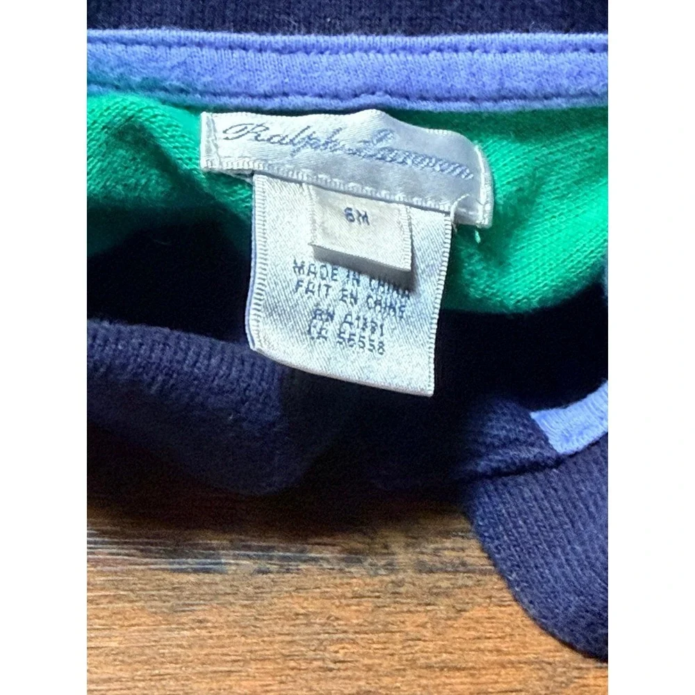 Vintage Y2K Ralph Lauren collared romper. SZ 6 months.  Green & blue Horse logo